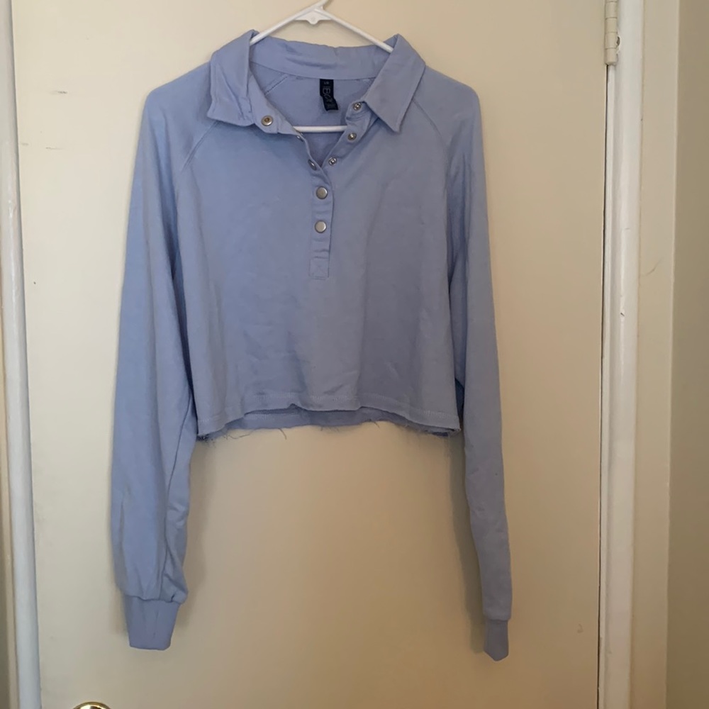 Cotton On Body blue cropped raw hem top with buttons